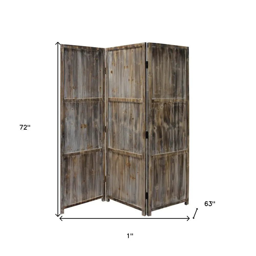 1" x 63" x 72" Brown 3 Panel Solid Wood Fortress Screen - NOBLE HOME INTERIORS