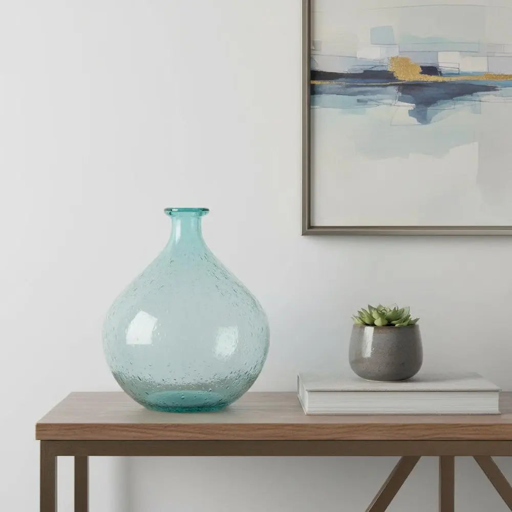10" Aqua Bubble Glass Round Table Vase - NOBLE HOME INTERIORS