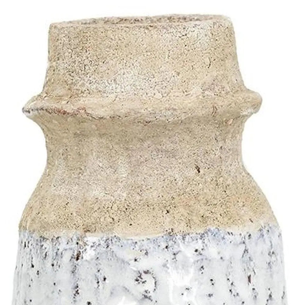 10" Beige And Ivory Cylinder Terracotta Table Vase - NOBLE HOME INTERIORS