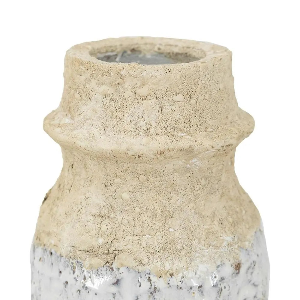 10" Beige And Ivory Cylinder Terracotta Table Vase - NOBLE HOME INTERIORS