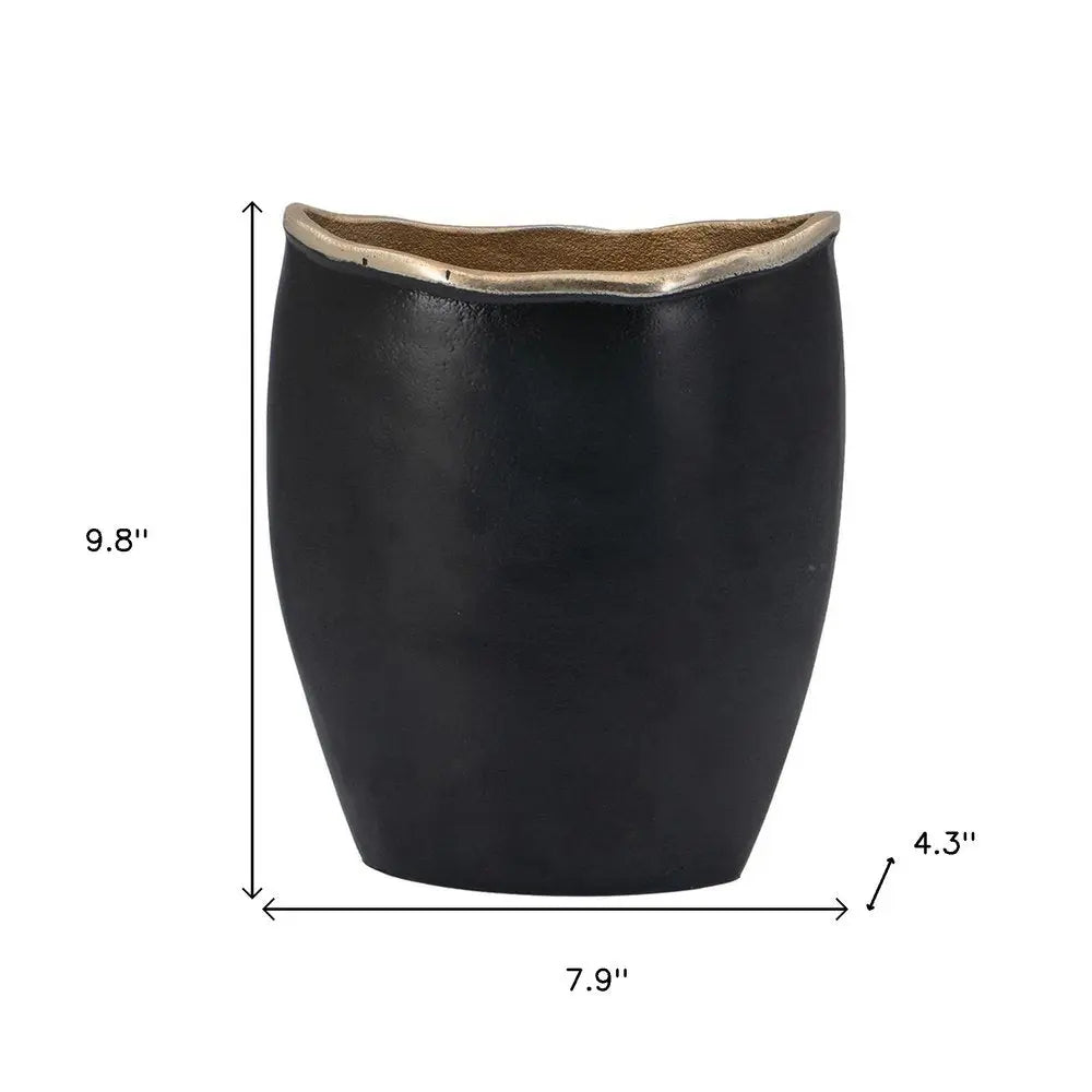 10" Black And Gold Cast Aluminum Oval Table Vase - NOBLE HOME INTERIORS