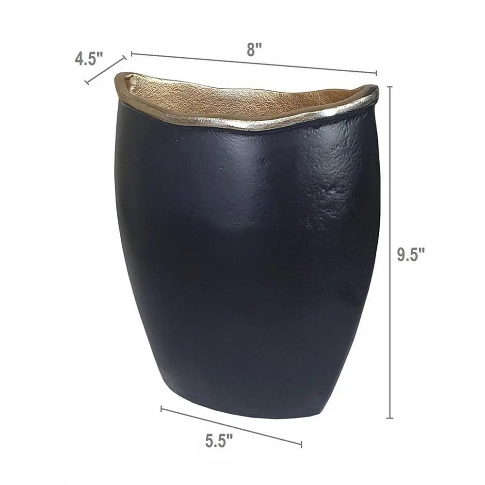 10" Black And Gold Cast Aluminum Oval Table Vase - NOBLE HOME INTERIORS