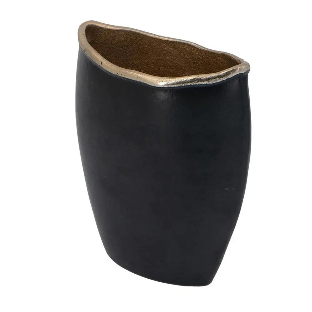 10" Black And Gold Cast Aluminum Oval Table Vase - NOBLE HOME INTERIORS