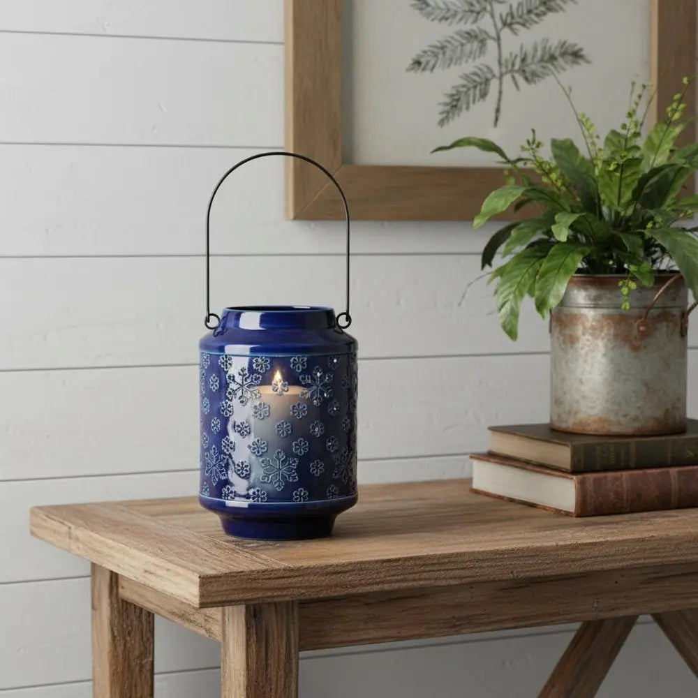 10" Blue Abstract Iron Tabletop Pillar Candle Holder - NOVA HOME FURNITURE