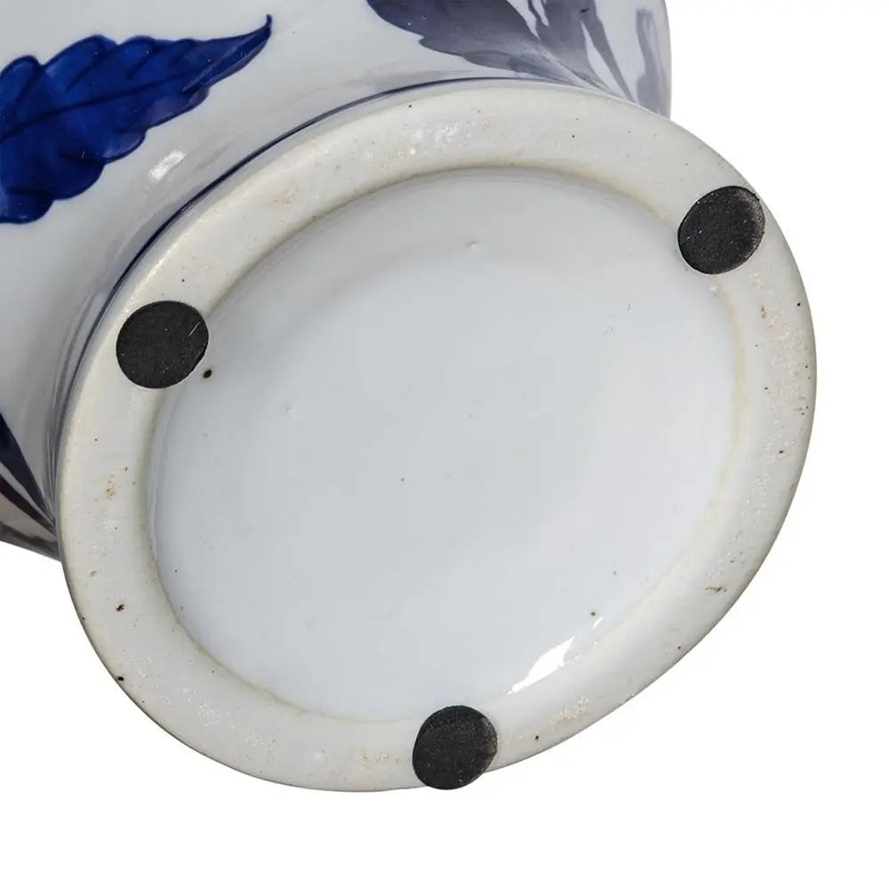 10" Blue And White Floral Round Porcelain Table Vase - NOBLE HOME INTERIORS