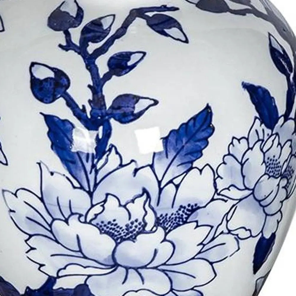 10" Blue And White Floral Round Porcelain Table Vase - NOBLE HOME INTERIORS