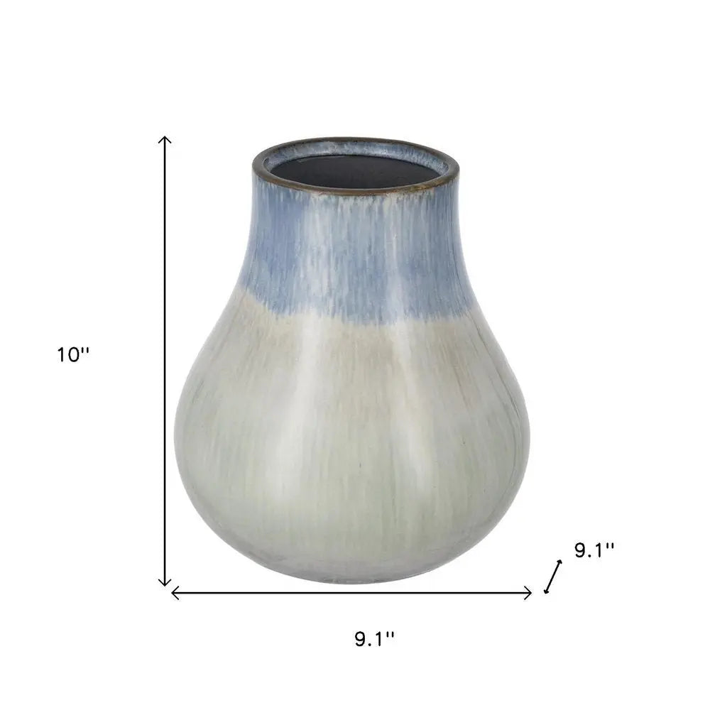 10" Blue Green Sand And Gray Ombre Round Ceramic Table Vase - NOBLE HOME INTERIORS