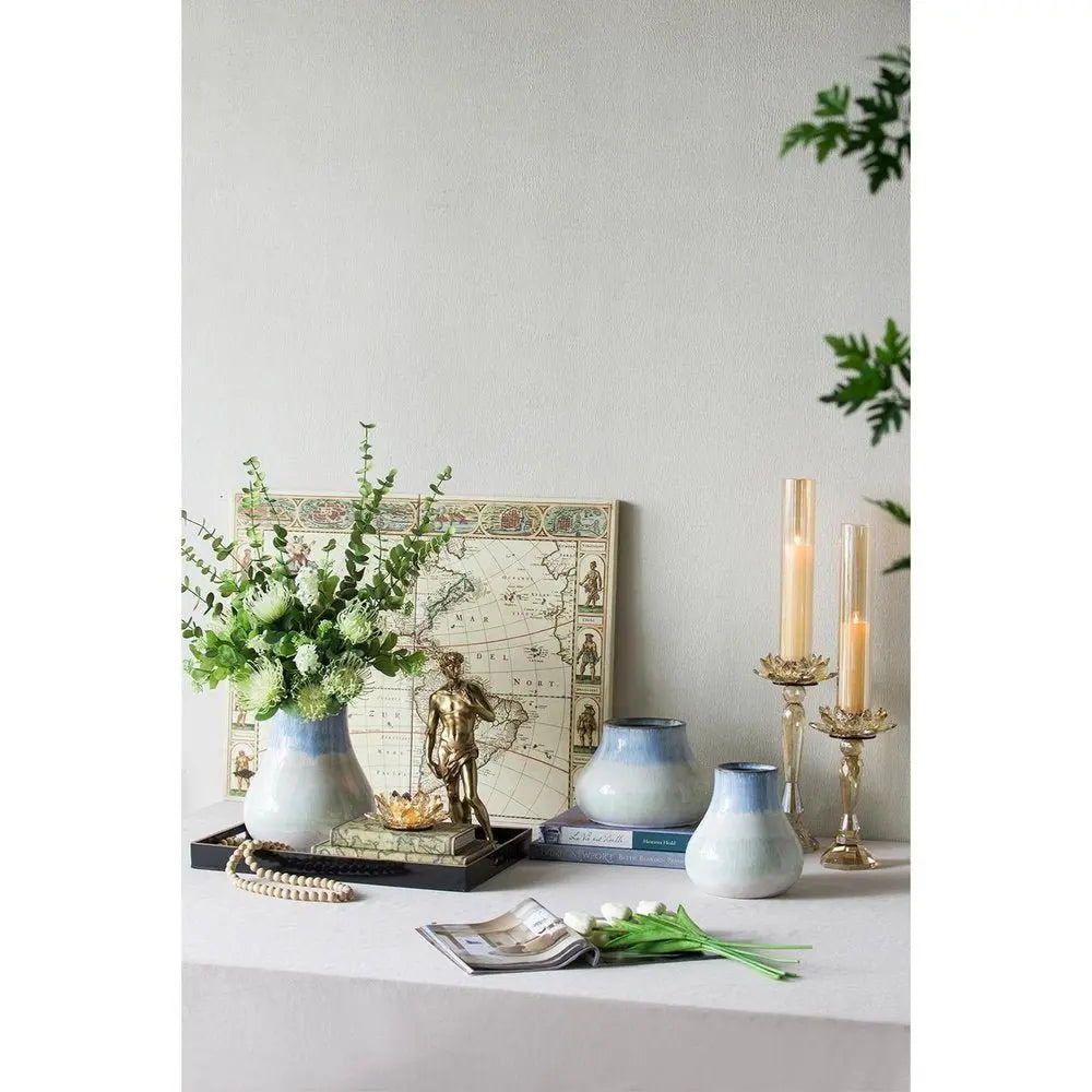 10" Blue Green Sand And Gray Ombre Round Ceramic Table Vase - NOBLE HOME INTERIORS