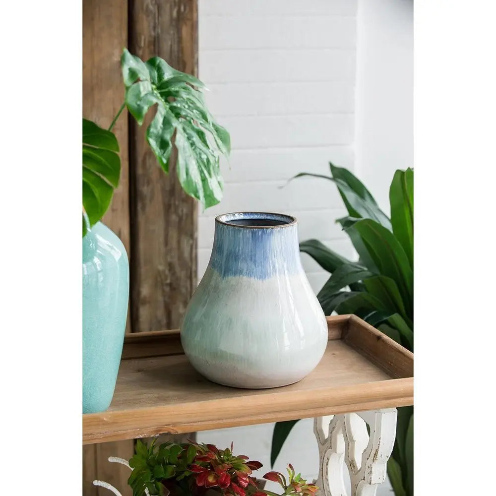 10" Blue Green Sand And Gray Ombre Round Ceramic Table Vase - NOBLE HOME INTERIORS