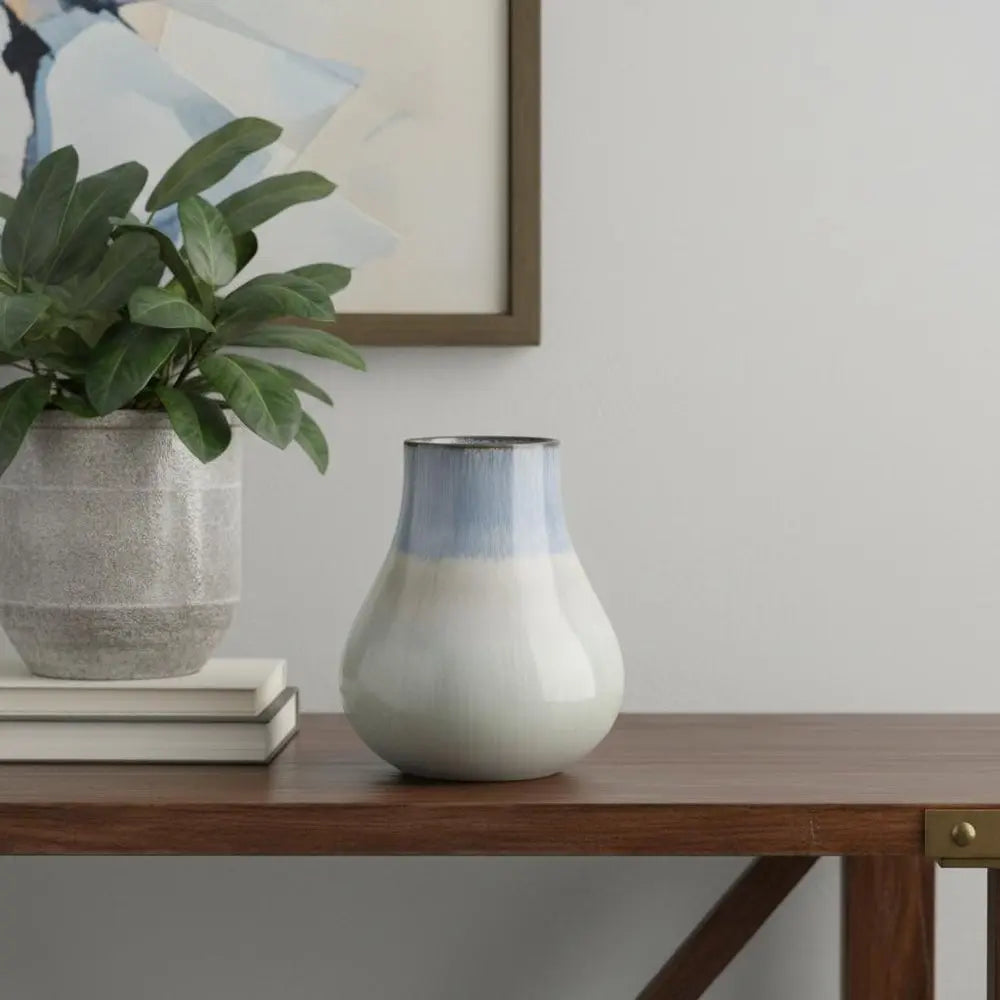 10" Blue Green Sand And Gray Ombre Round Ceramic Table Vase - NOBLE HOME INTERIORS