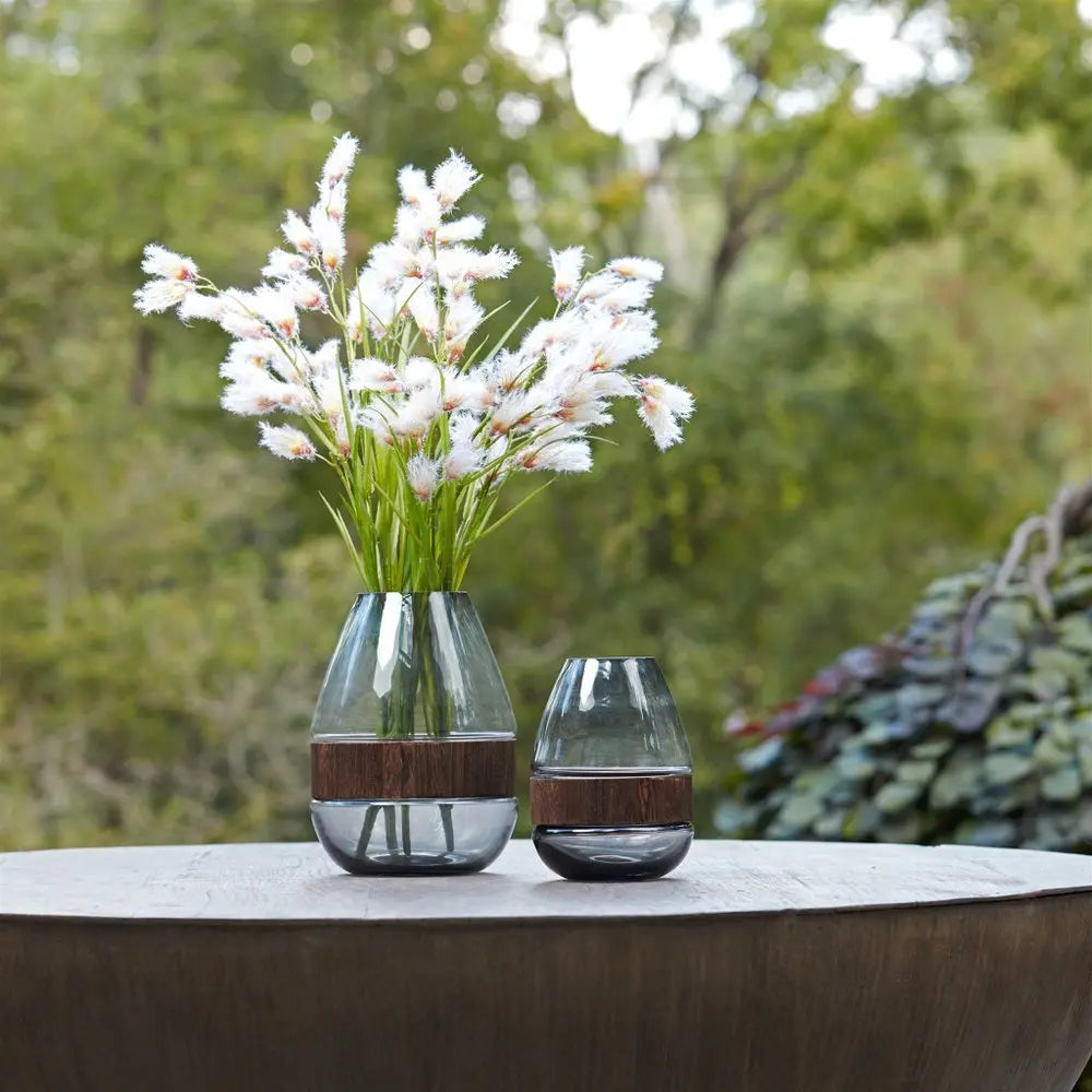 10" Brown And Gray Round Glass Table Vase - NOBLE HOME INTERIORS