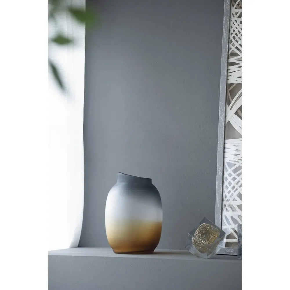 10" Charcoal And Orange Ombre Round Glass Table Vase - NOBLE HOME INTERIORS