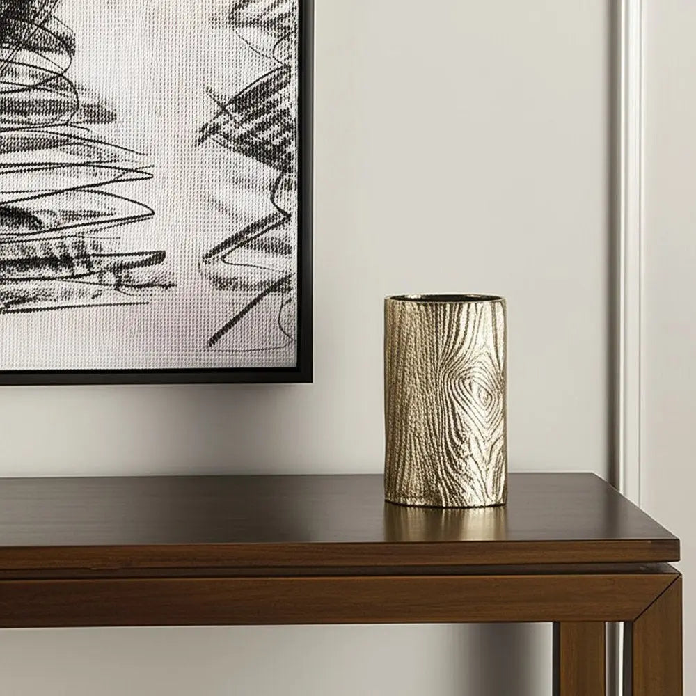 10" Gold Aluminum Oval Faux Wood Table Vase - NOBLE HOME INTERIORS