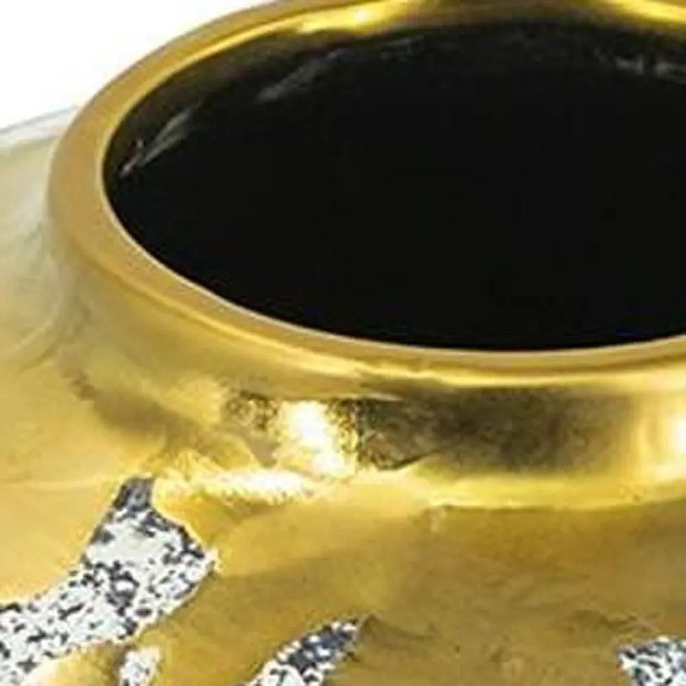 10" Gold Gray And Ivory Abstract Round Ceramic Table Vase - NOBLE HOME INTERIORS