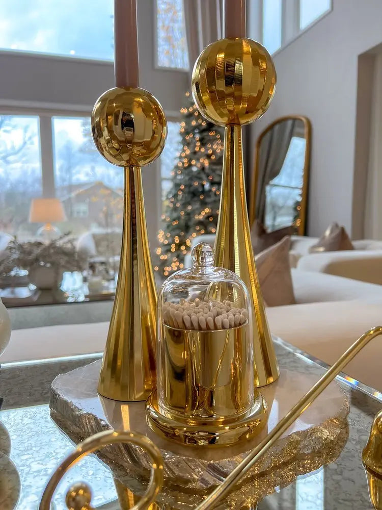 10" Gold Stainless Steel Tabletop Taper Candlestick - NOBLE HOME INTERIORS