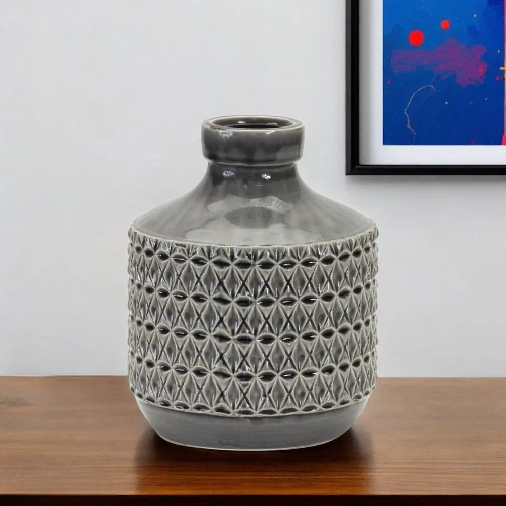 10" Gray Geometric Bud Terracotta Table Vase - NOBLE HOME INTERIORS