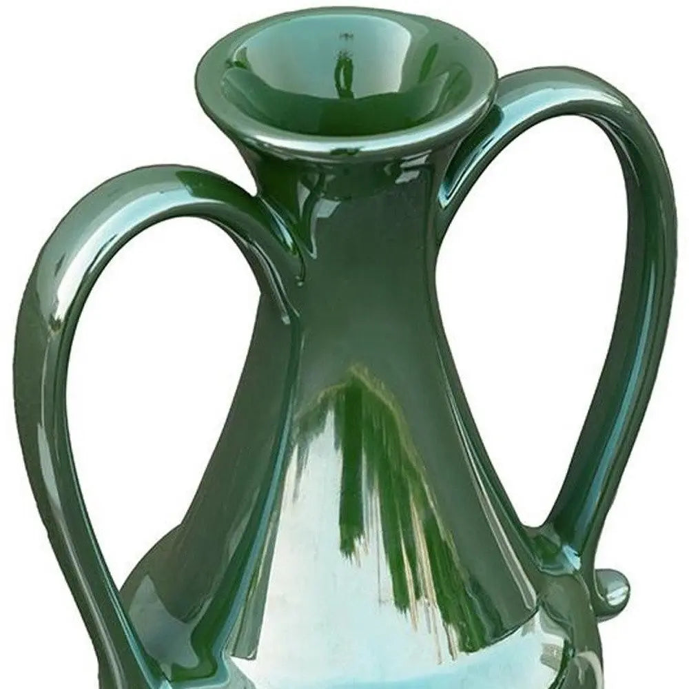 10" Hunter Green Amphora Ceramic Table Vase - NOBLE HOME INTERIORS