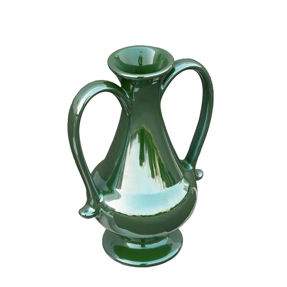 10" Hunter Green Amphora Ceramic Table Vase - NOBLE HOME INTERIORS