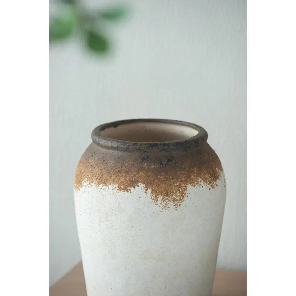 10" Ivory and Brown Ceramic Round Jug Vase - NOBLE HOME INTERIORS
