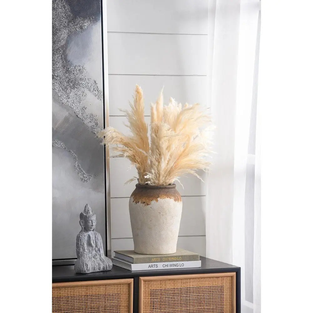 10" Ivory and Brown Ceramic Round Jug Vase - NOBLE HOME INTERIORS