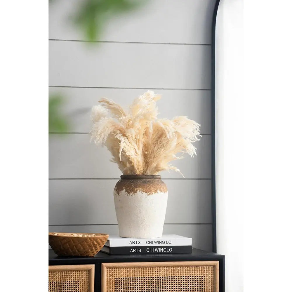 10" Ivory and Brown Ceramic Round Jug Vase - NOBLE HOME INTERIORS