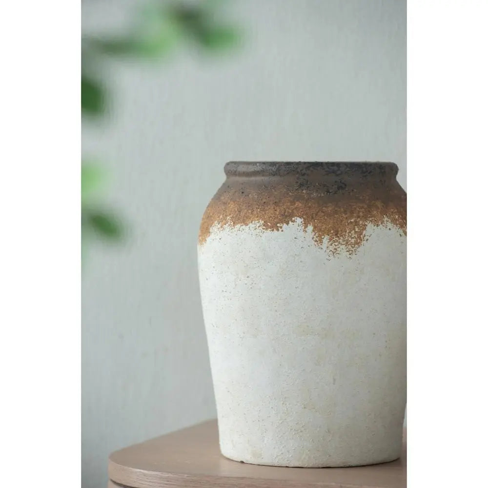 10" Ivory and Brown Ceramic Round Jug Vase - NOBLE HOME INTERIORS