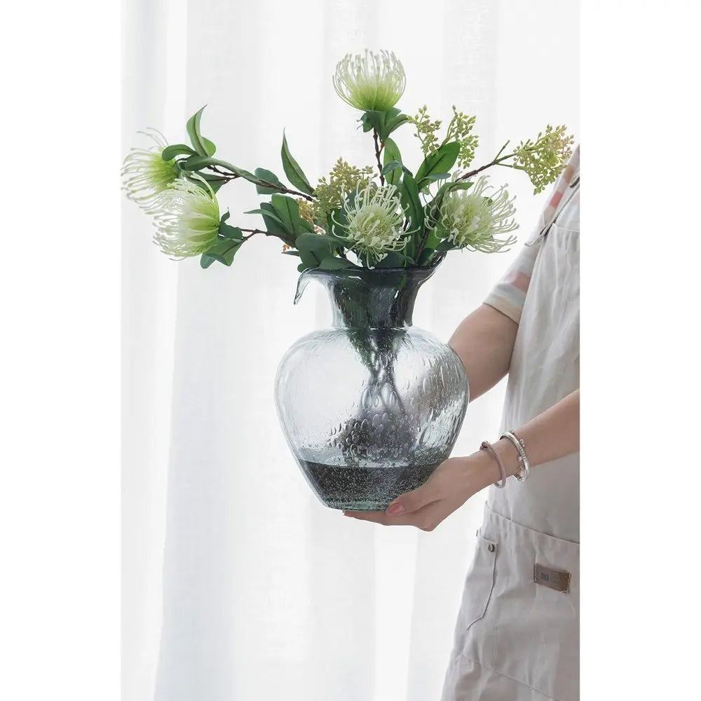 10" Light Gray Bubble Glass Round Table Vase - NOBLE HOME INTERIORS
