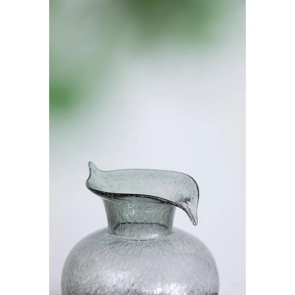 10" Light Gray Bubble Glass Round Table Vase - NOBLE HOME INTERIORS