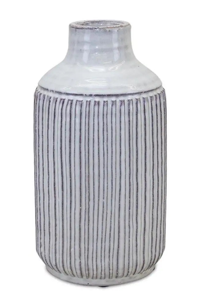 10" Off White Terracotta Striped Cylinder Table Vase - NOBLE HOME INTERIORS