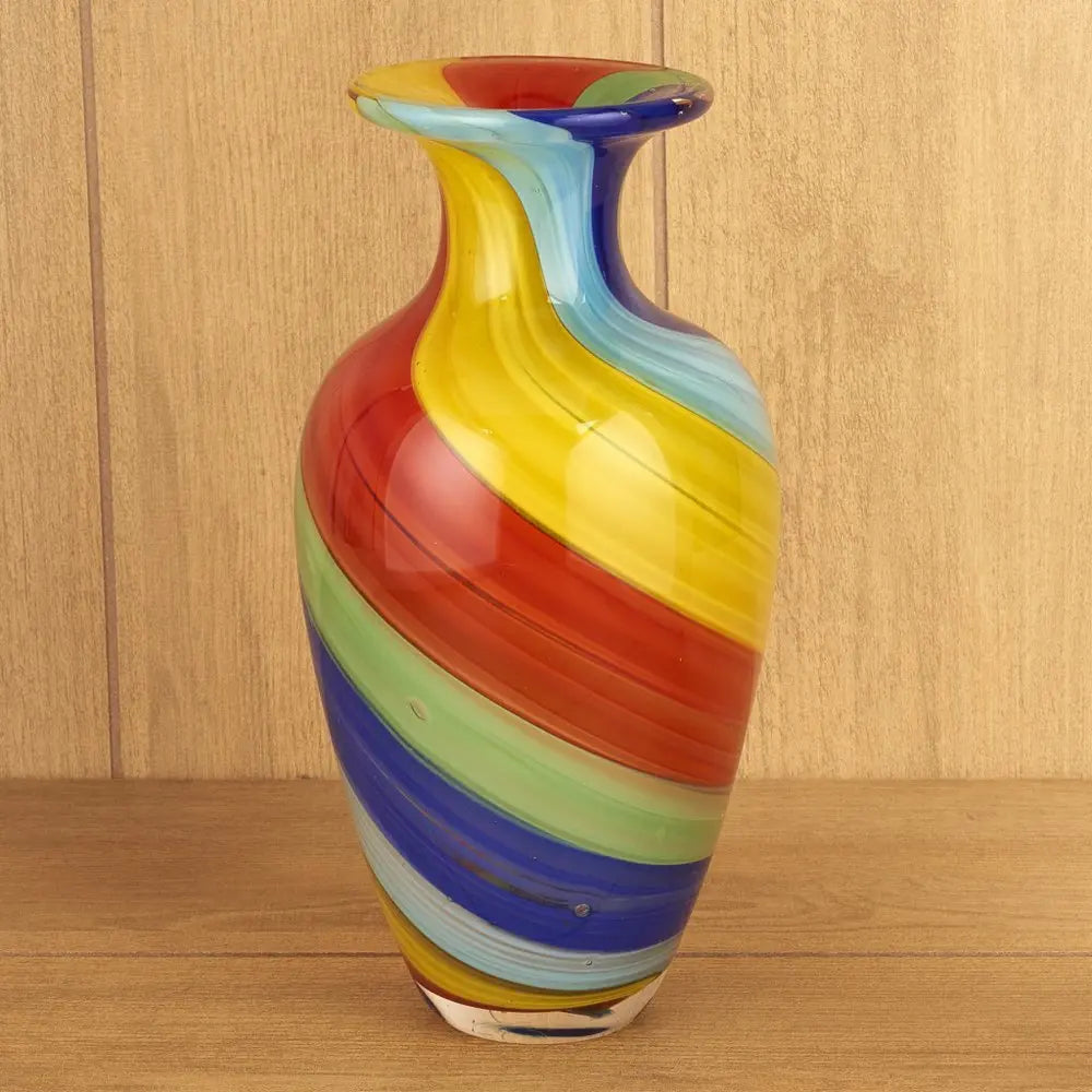 10" Rainbow Murano Glass Abstract Round Table Vase - NOBLE HOME INTERIORS