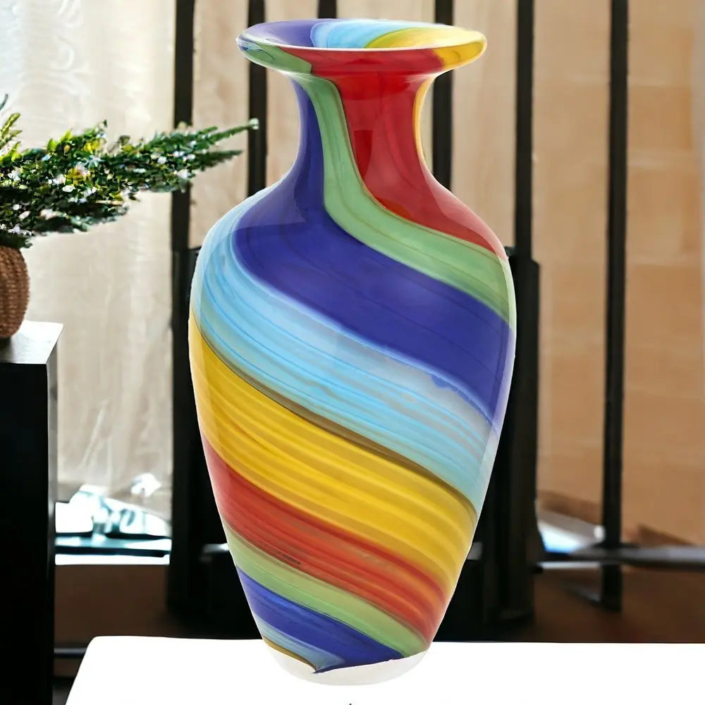 10" Rainbow Murano Glass Abstract Round Table Vase - NOBLE HOME INTERIORS