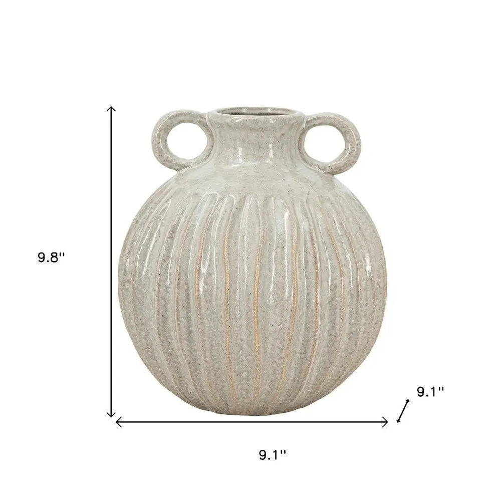 10" Sage And Gray Round With Handles Ceramic Table Vase - NOBLE HOME INTERIORS