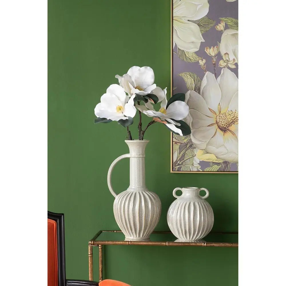 10" Sage And Gray Round With Handles Ceramic Table Vase - NOBLE HOME INTERIORS