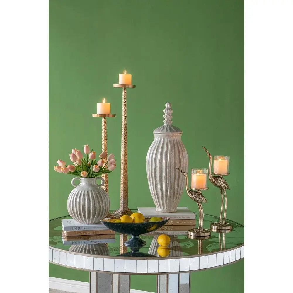 10" Sage And Gray Round With Handles Ceramic Table Vase - NOBLE HOME INTERIORS