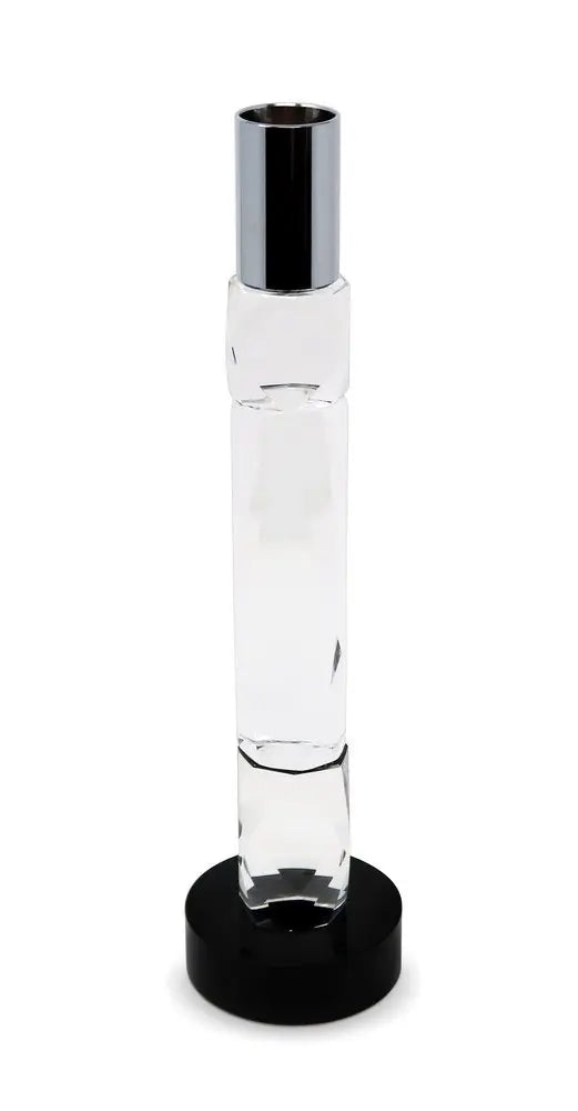 10" Silver Clear And Black Faceted Crystal Tabletop Taper Candlestick - NOBLE HOME INTERIORS