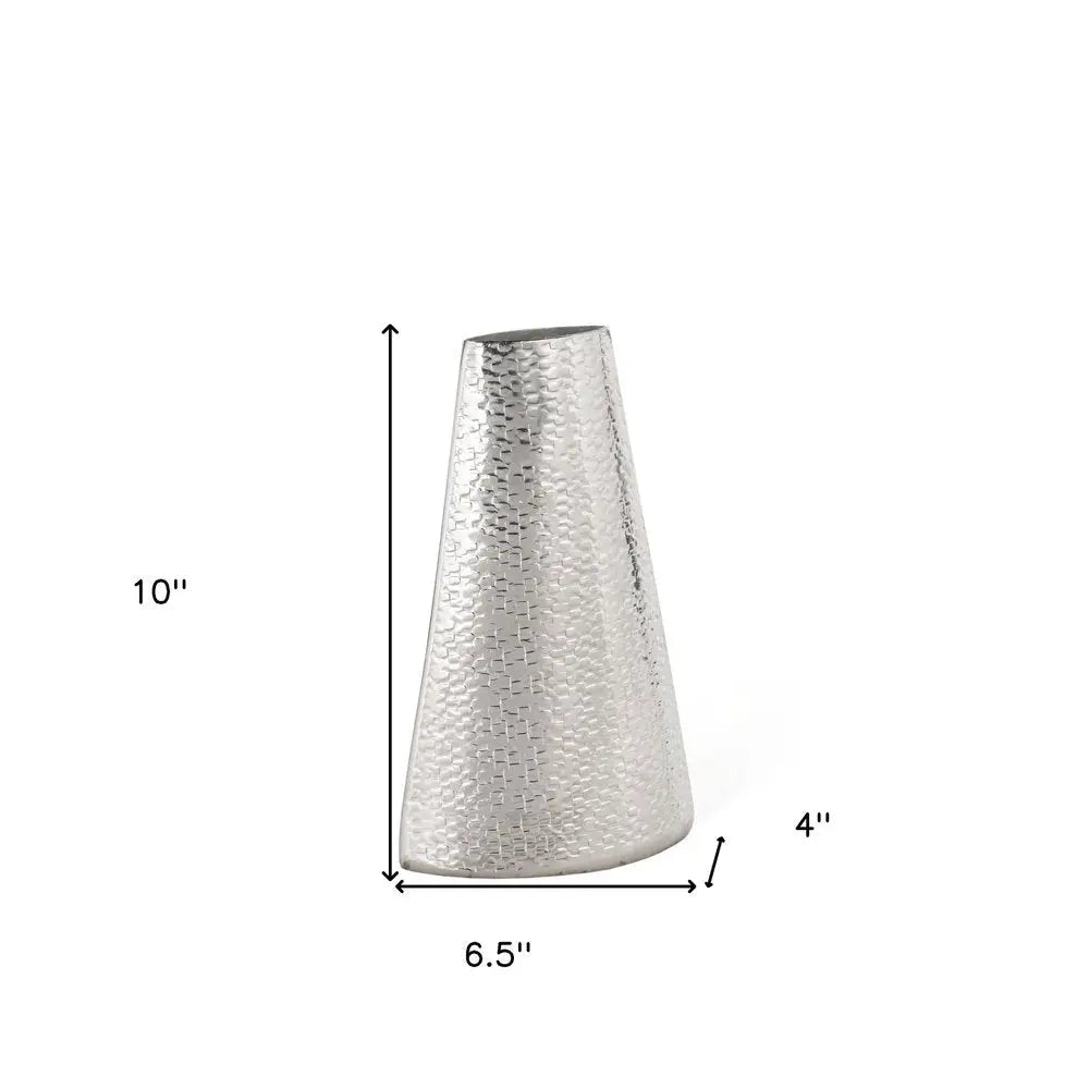 10" Silver Hammered Cone Aluminum Table Vase - NOBLE HOME INTERIORS