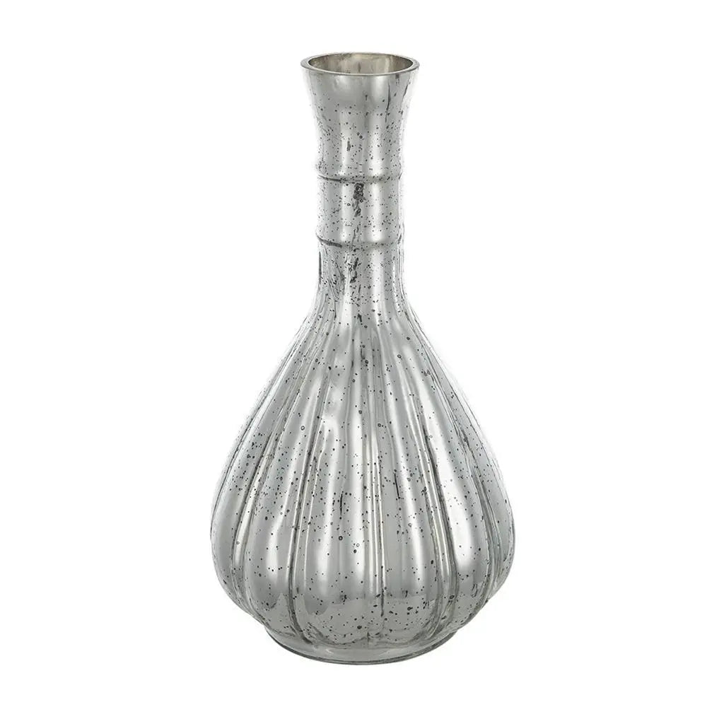 10" Silver Round Glass Table Vase - NOBLE HOME INTERIORS