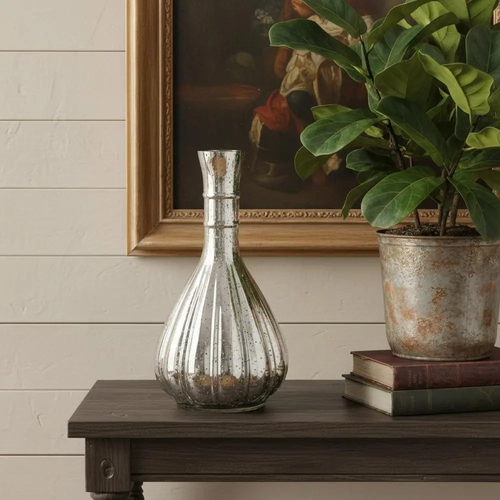 10" Silver Round Glass Table Vase - NOBLE HOME INTERIORS