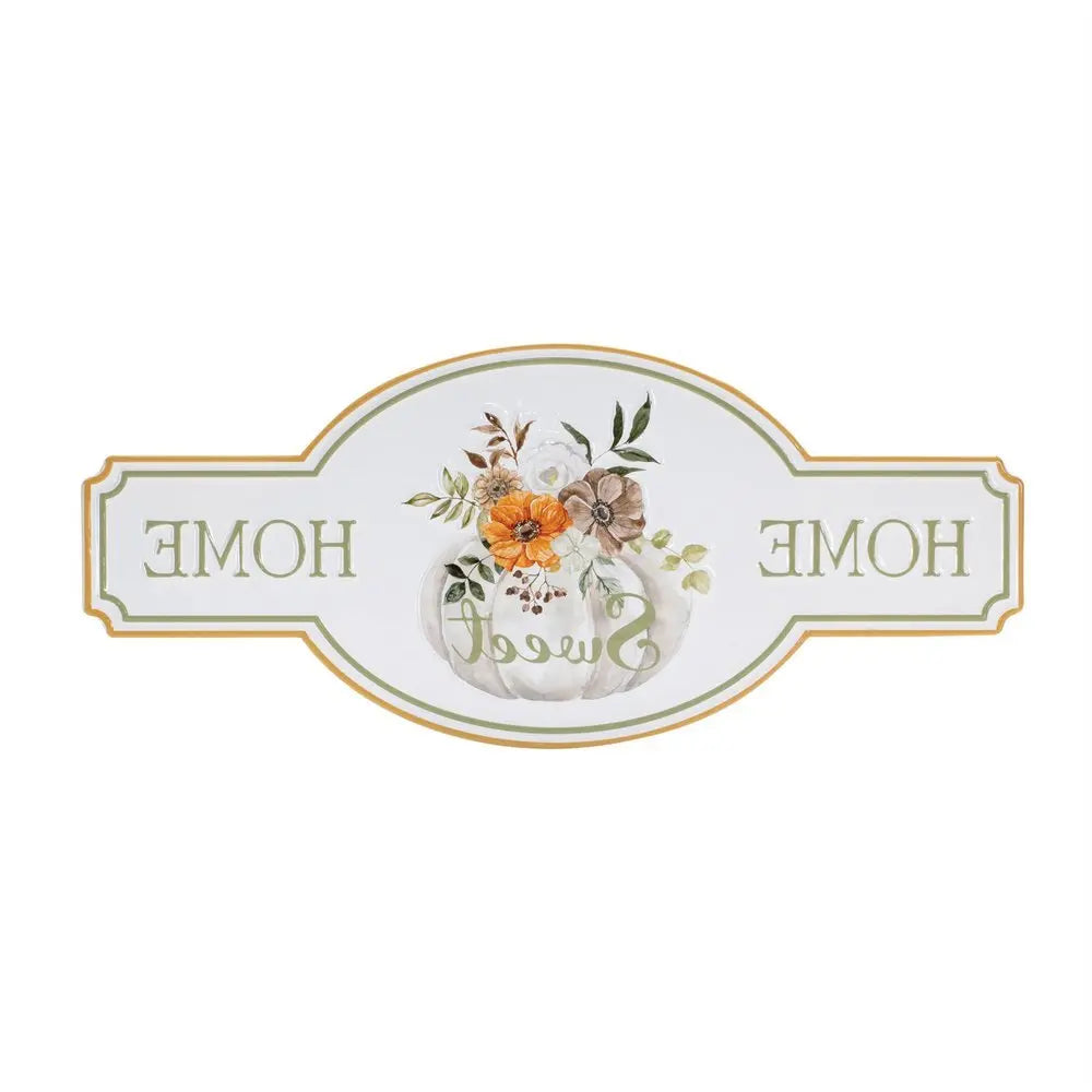 10" X 22" White Green And Orange Metal Home Sweet Home Hanging Wall Decor - NOBLE HOME INTERIORS