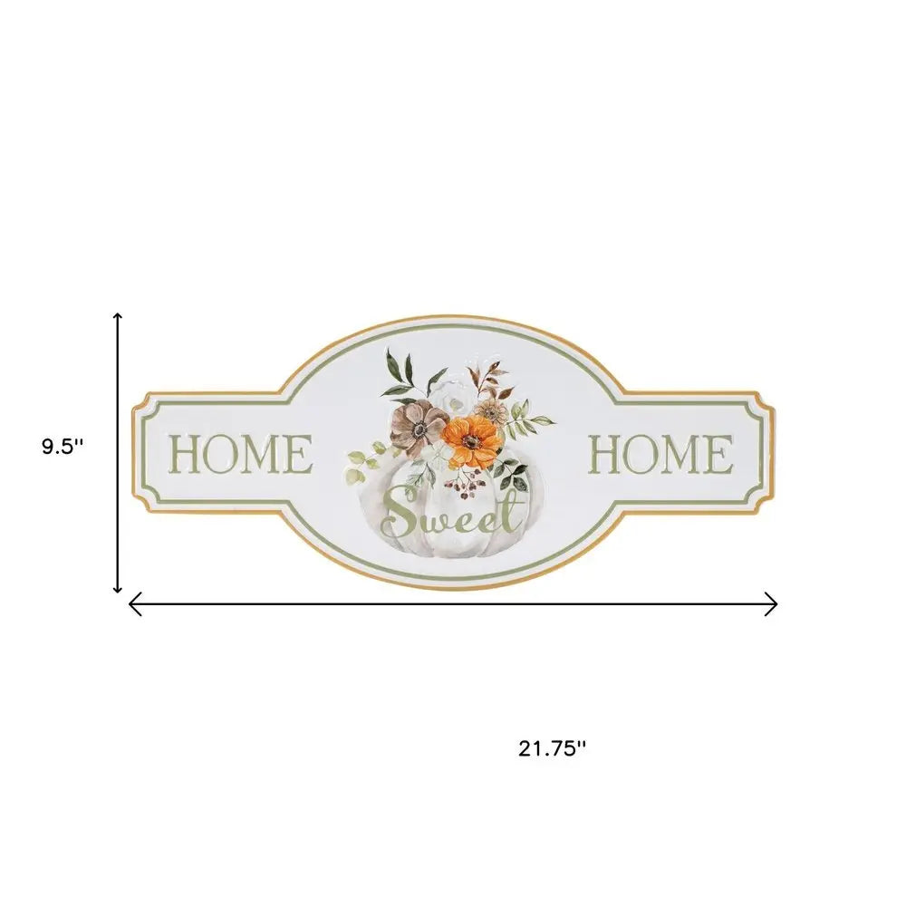 10" X 22" White Green And Orange Metal Home Sweet Home Hanging Wall Decor - NOBLE HOME INTERIORS