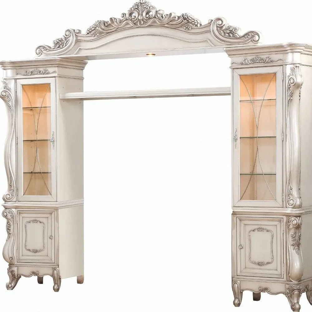 101" Antiqued White and Clear Distressed Solid Wood and Wood Textured Door Entertainment Center With Four Doors - NOBLE HOME INTERIORS
