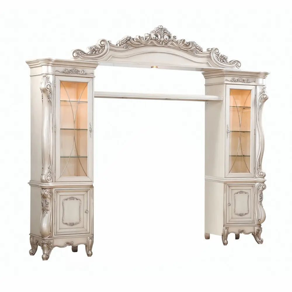 101" Antiqued White and Clear Distressed Solid Wood and Wood Textured Door Entertainment Center With Four Doors - NOBLE HOME INTERIORS