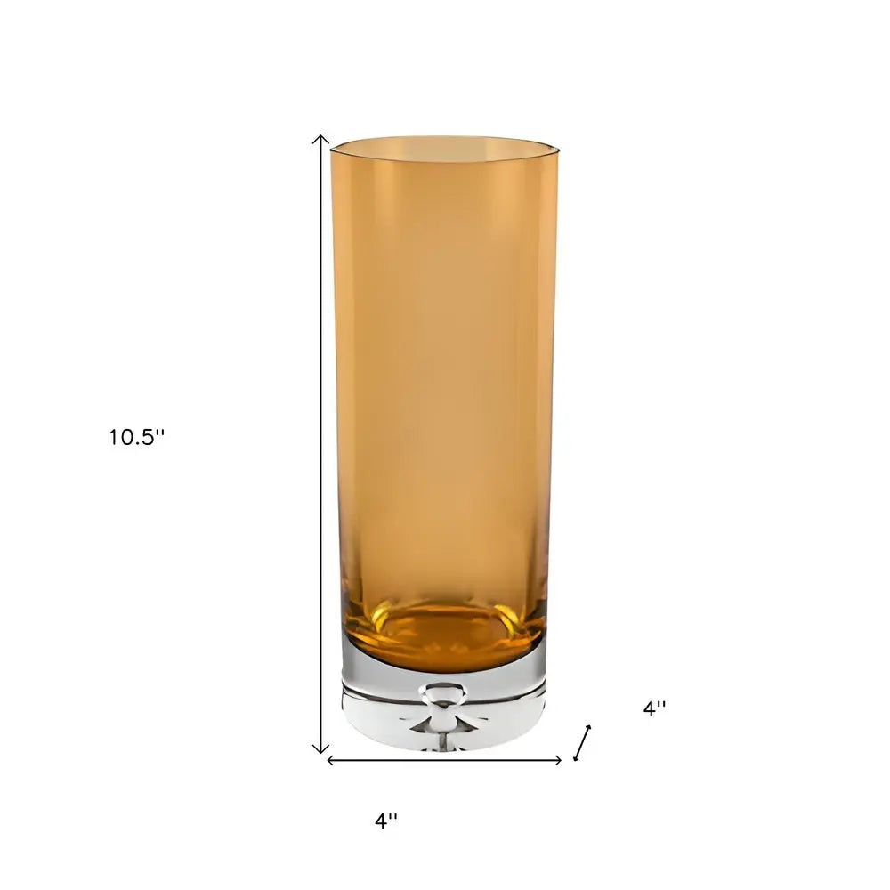 11" Amber And Clear Cylinder Lead Free Crystal Table Vase - NOBLE HOME INTERIORS