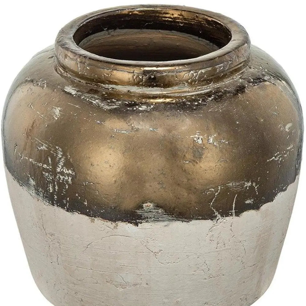 11" Beige and Bronze Terracotta Round Jug Vase - NOBLE HOME INTERIORS