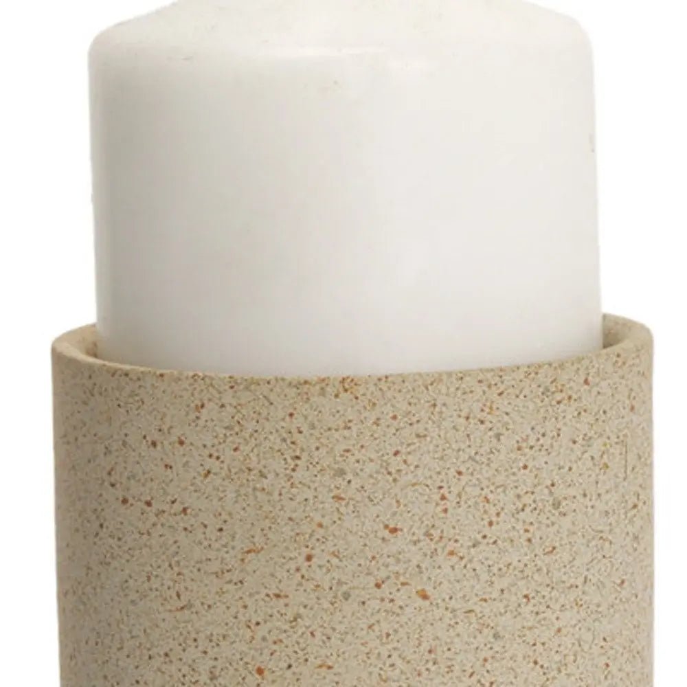 11" Beige Metal Tabletop Pillar Candle Holder - NOBLE HOME INTERIORS