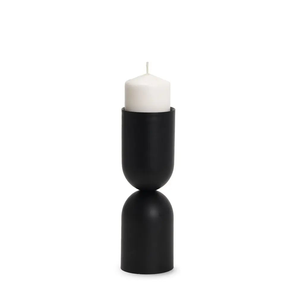 11" Black Metal Tabletop Pillar Candle Holder - NOBLE HOME INTERIORS