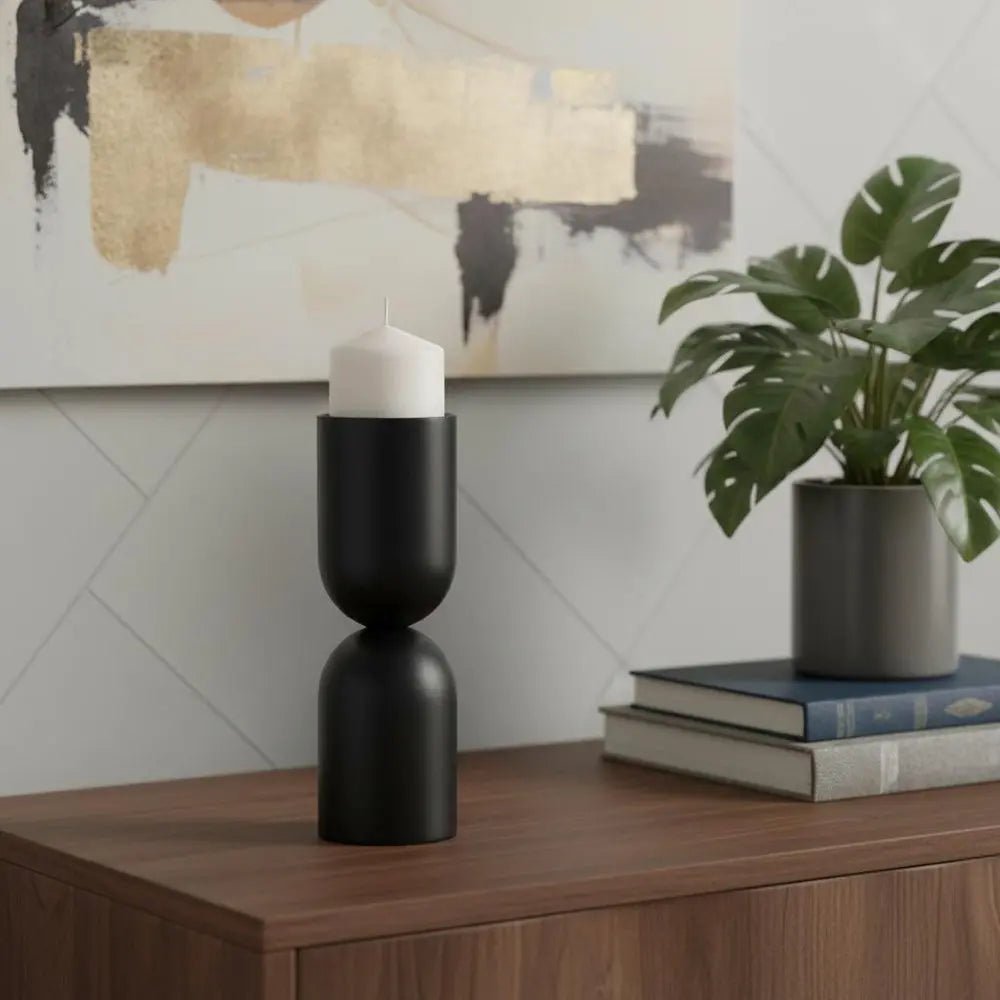 11" Black Metal Tabletop Pillar Candle Holder - NOBLE HOME INTERIORS