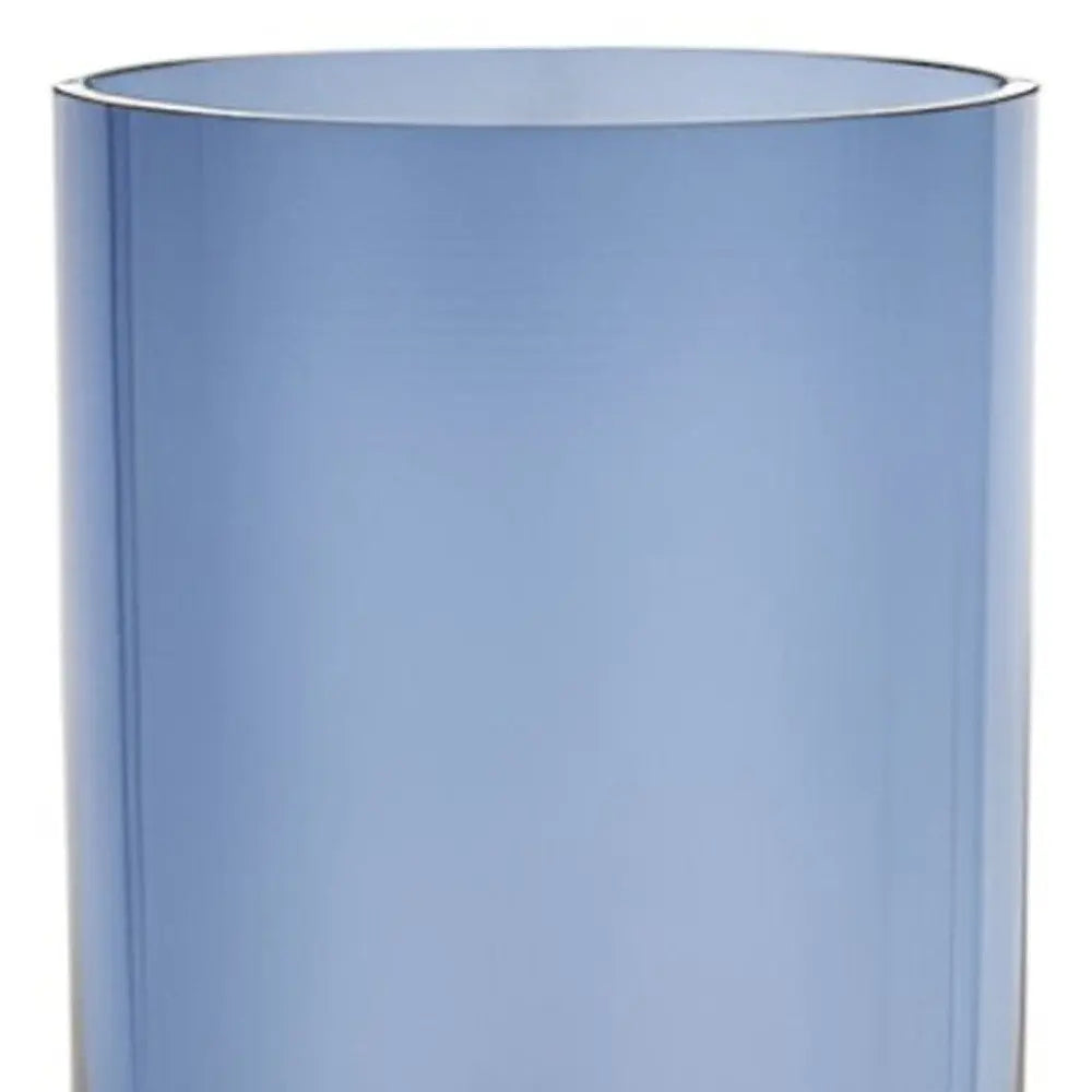 11" Blue And Clear Cylinder Crystal Glass Table Vase - NOBLE HOME INTERIORS