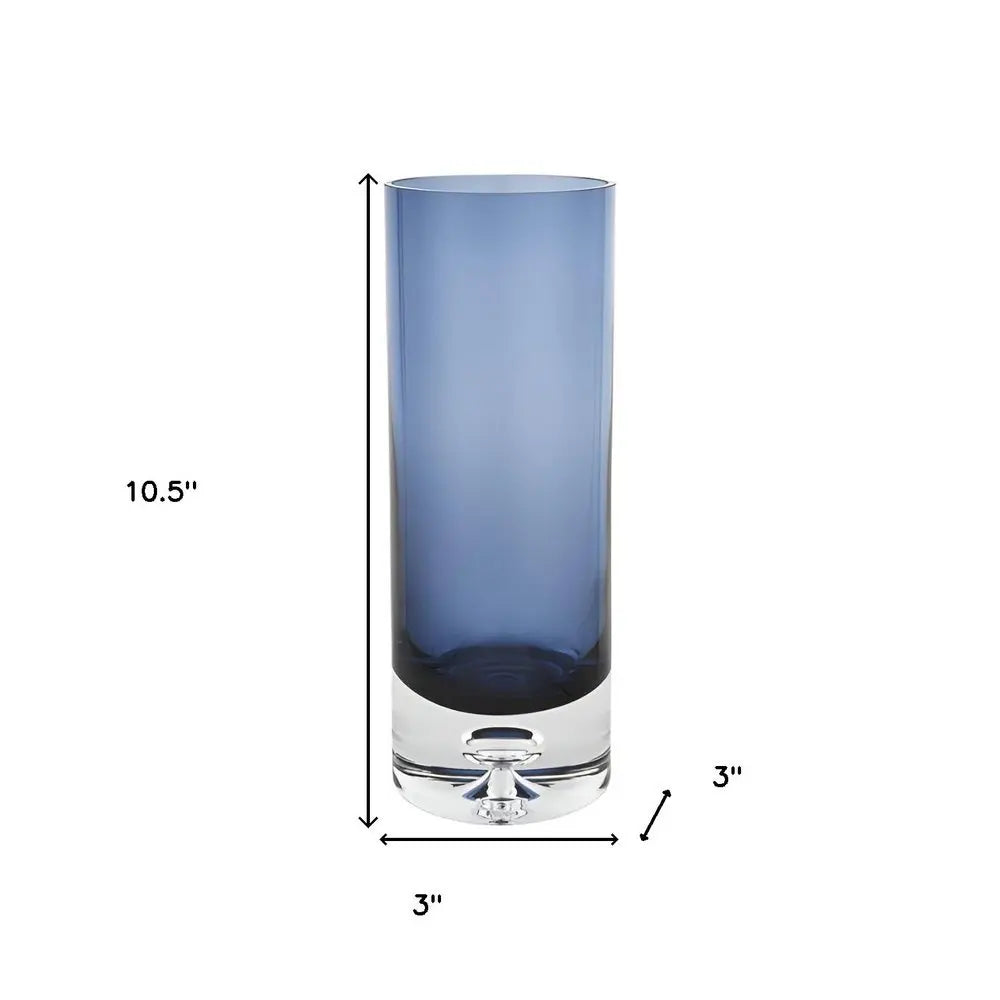 11" Blue And Clear Cylinder Crystal Glass Table Vase - NOBLE HOME INTERIORS