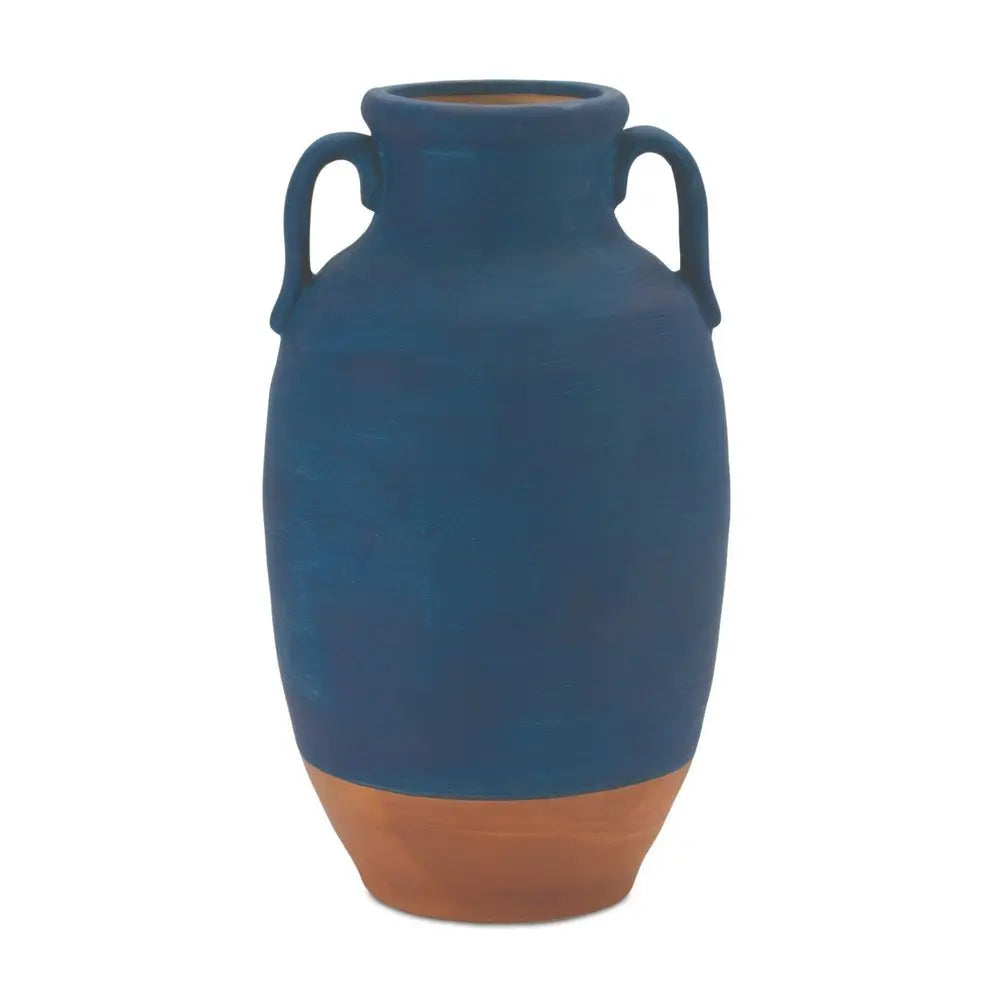 11" Blue Round Ceramic Urn - NOBLE HOME INTERIORS